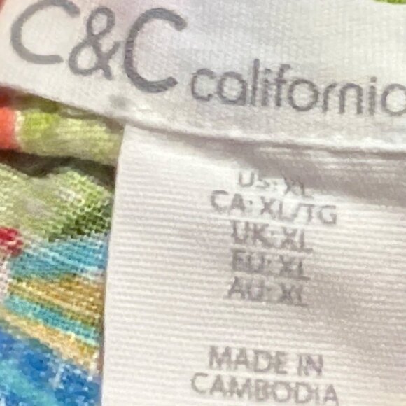 C&C California Womens XL 100% Linen Tropical Print Elastic Waist Shorts - Picture 5 of 7